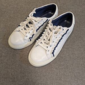Tory Burch Sport White & Blue Leather Sneakers | Minimalist Casual Shoes